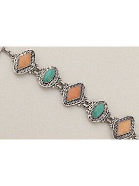 Sterling Silver Green and Orange Gemstone Bracelet 7"